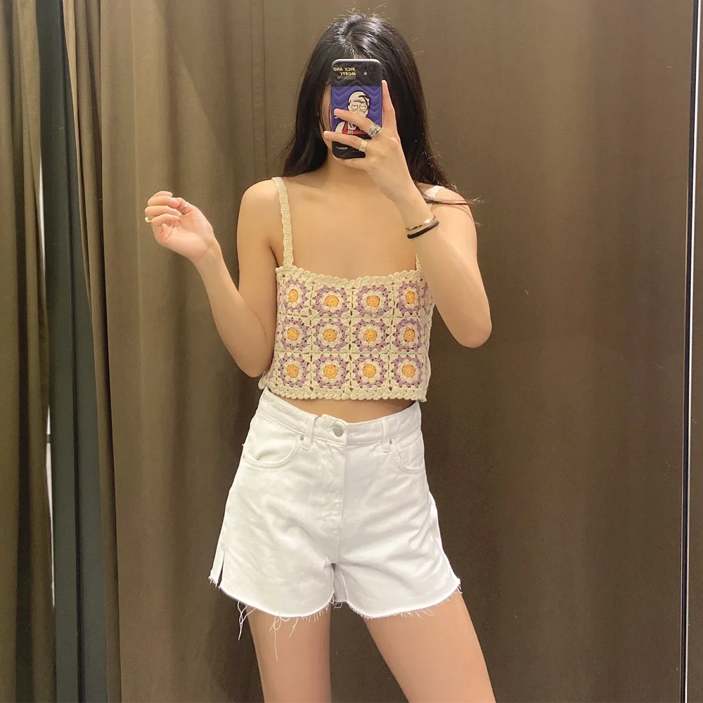 

2021 ZA New Arrival Custom Pattern Women Crop Top Ladies Daisy Crochet Cropped Camisole
