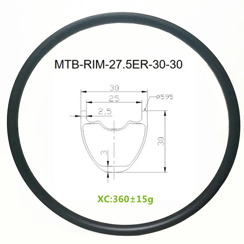 Günstig 27,5 Zoll Mountainbike Felge 30x30mm XC Tubuless Fahrrad Rad 650B MTB Disc Carbon Felge Matte Oder Glänzend 24H 28H 32H 36H