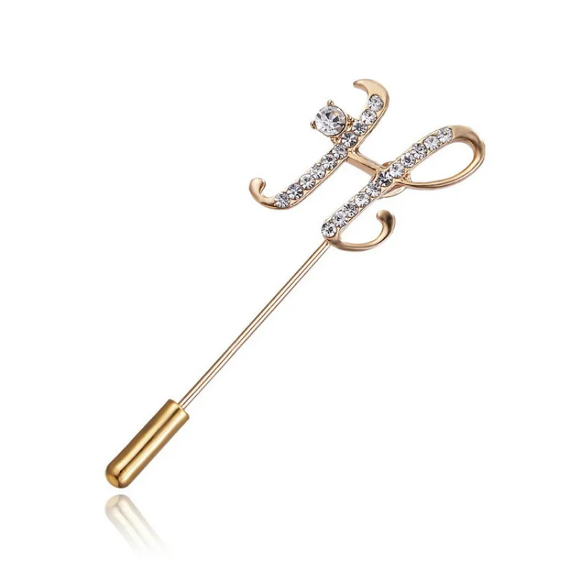 

Simple Letter Crystal Corsage Gold Metal Lapel Pin Brooch Long Needle Scarf Buckle Gifts Men Women Clothes Fashion Accessories