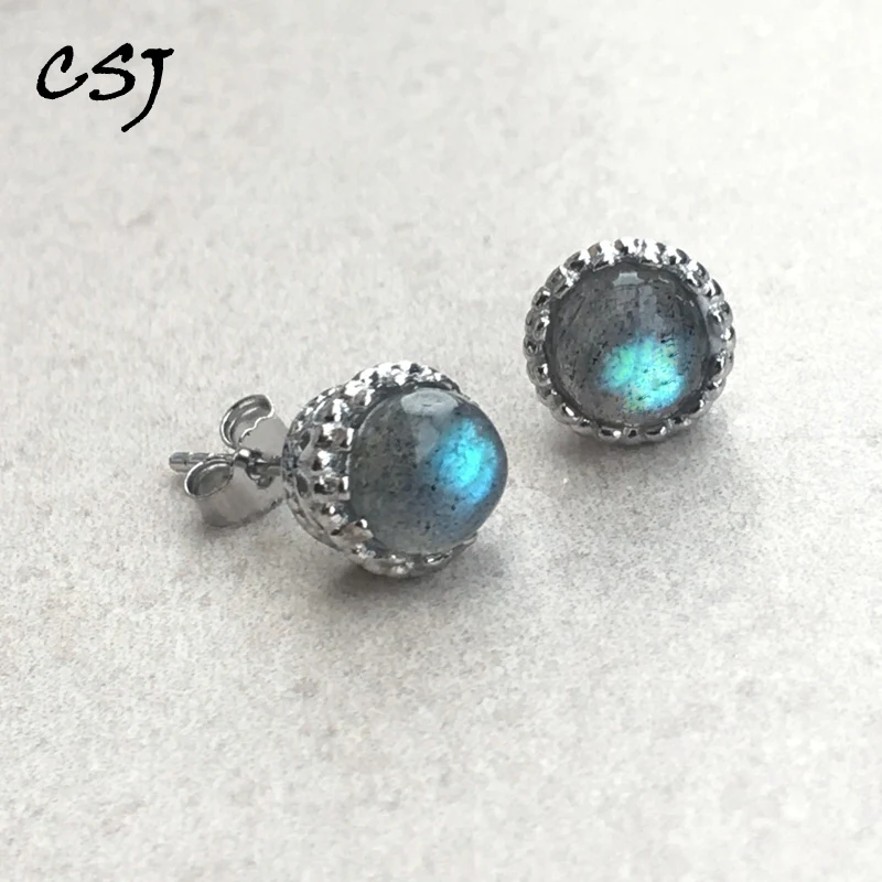 Женские серьги гвоздики из серебра 925 пробы с натуральным