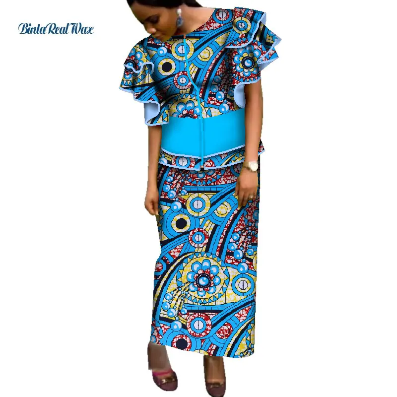 Комплект одежды Анкары в африканском стиле: топ с рюшами и юбка для женщин