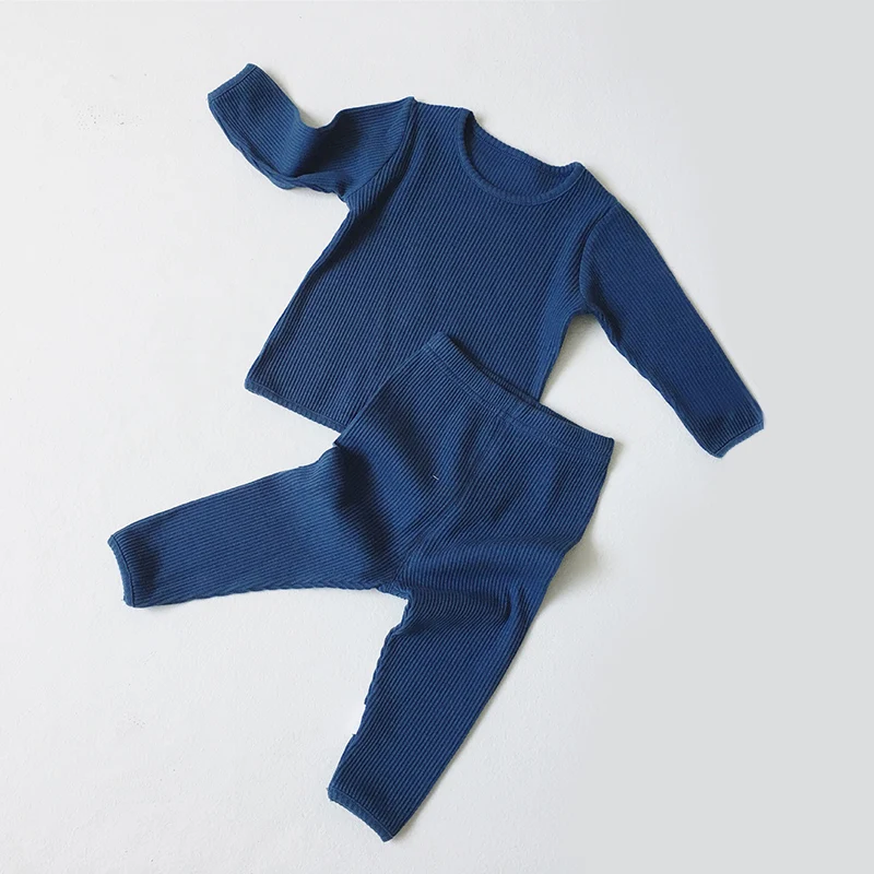 Children Ribbed Fitted Pajamas Kids Toddler Boys Girls PJS Cotton Top and Pants Sets Clothing Clothes Sleepwear Nightwear