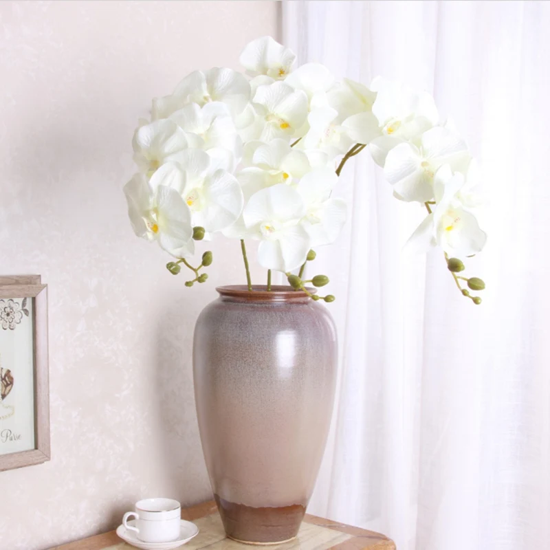 

7 Heads PU 3D Phalaenopsis Orchid Household Products Vases for Dining Table Home Decor Artificial Flowers Wedding Decorative