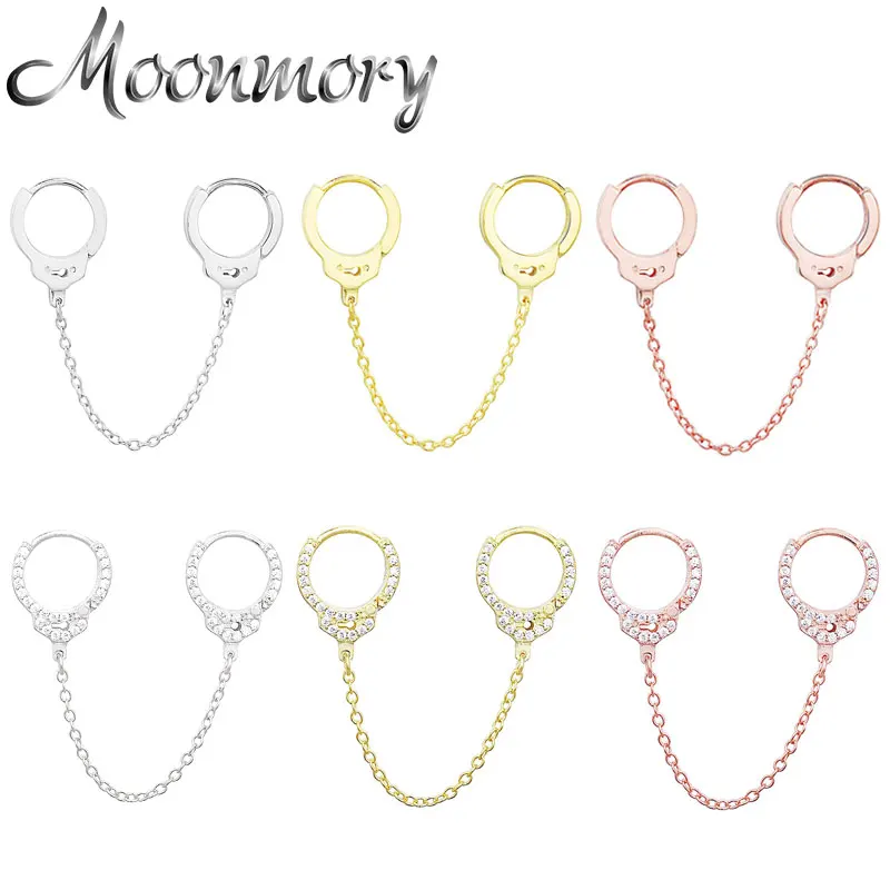 

Moonmory Single Real 925 Sterling Silver Zircon Handcuffs Clip Earring For Women 2020 Party Fashion Chain Lock Ear Cuff Jewelry