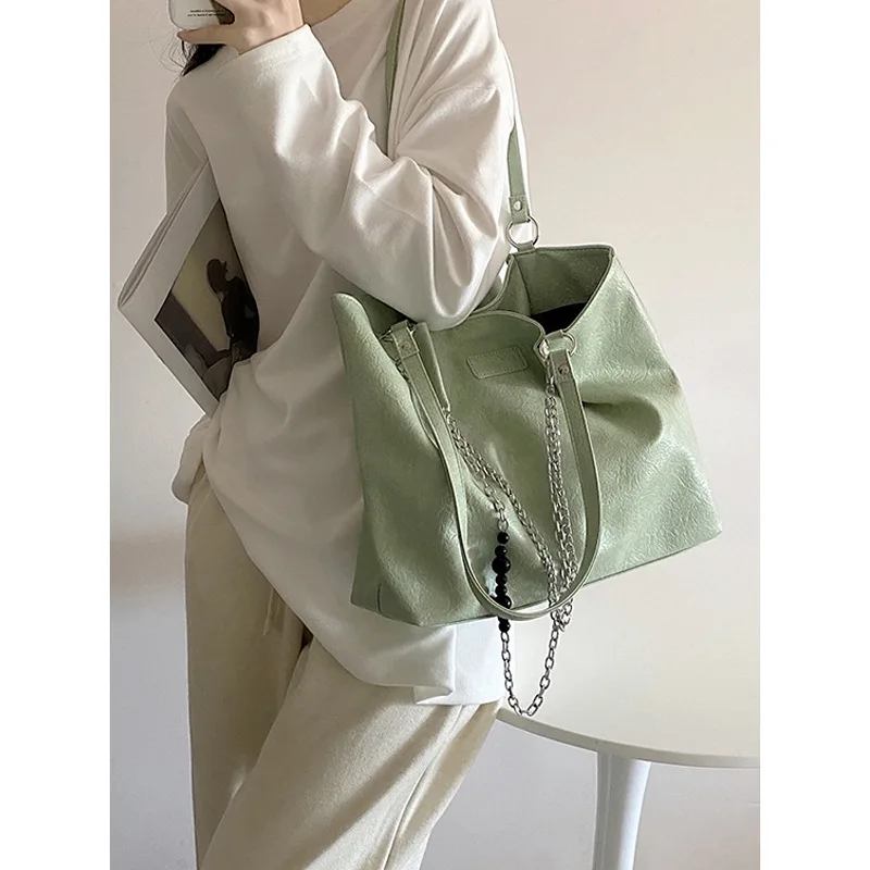 Shoulder Women's Tote Bag Metal Chain Hanging Machine High Quality Pu Leather Large Capacity Shopper Handbag Fashion Woman's Dag