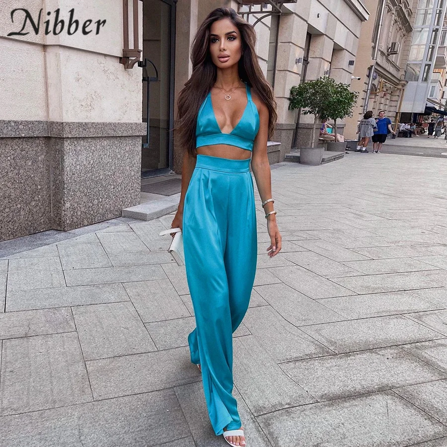 

Nibber Fashion Sexy Two-Piece Solid Color Outer Camisole + Loose Drape Long Pants For Women's Street Casual Party Club Outfits