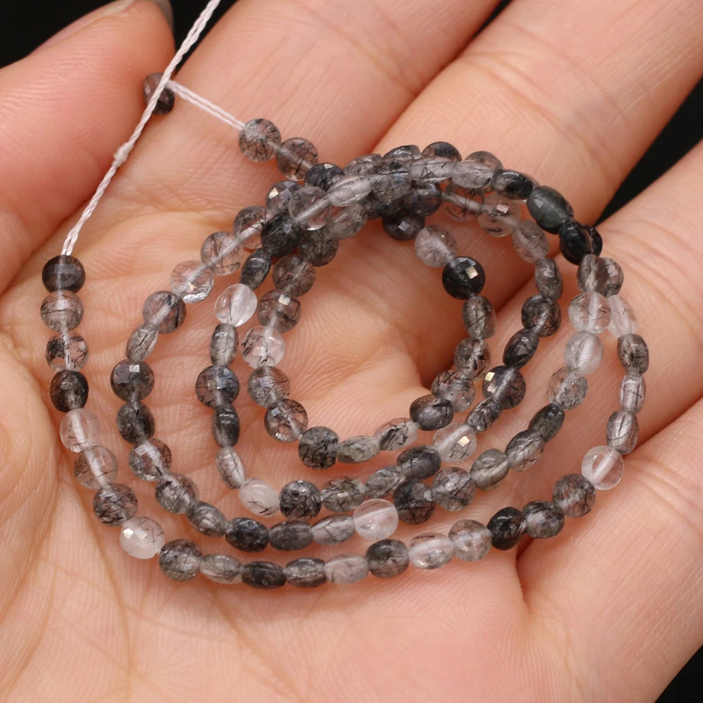 

Natural Semi-precious Stone Oblate Section Beads Rutilated Quartz 4mm For DIY Necklace Earrings Accessories Gift Length 38cm