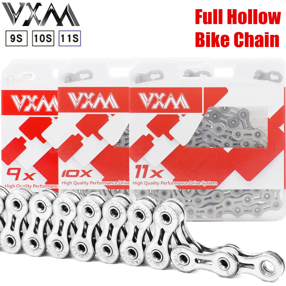 VXM Bicycle Chain Full Hollow 9 10 11 Speed 116L Ultra Light General Variable Plated Chains Accessorie | Спорт и развлечения