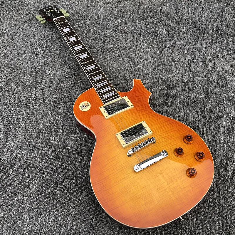 Bestellen 2019 Hohe Qualität 6 String E-gitarre, Mahagoni Körper Mit Flamed Maple Top, Orange Farbe, Freies Verschiffen
