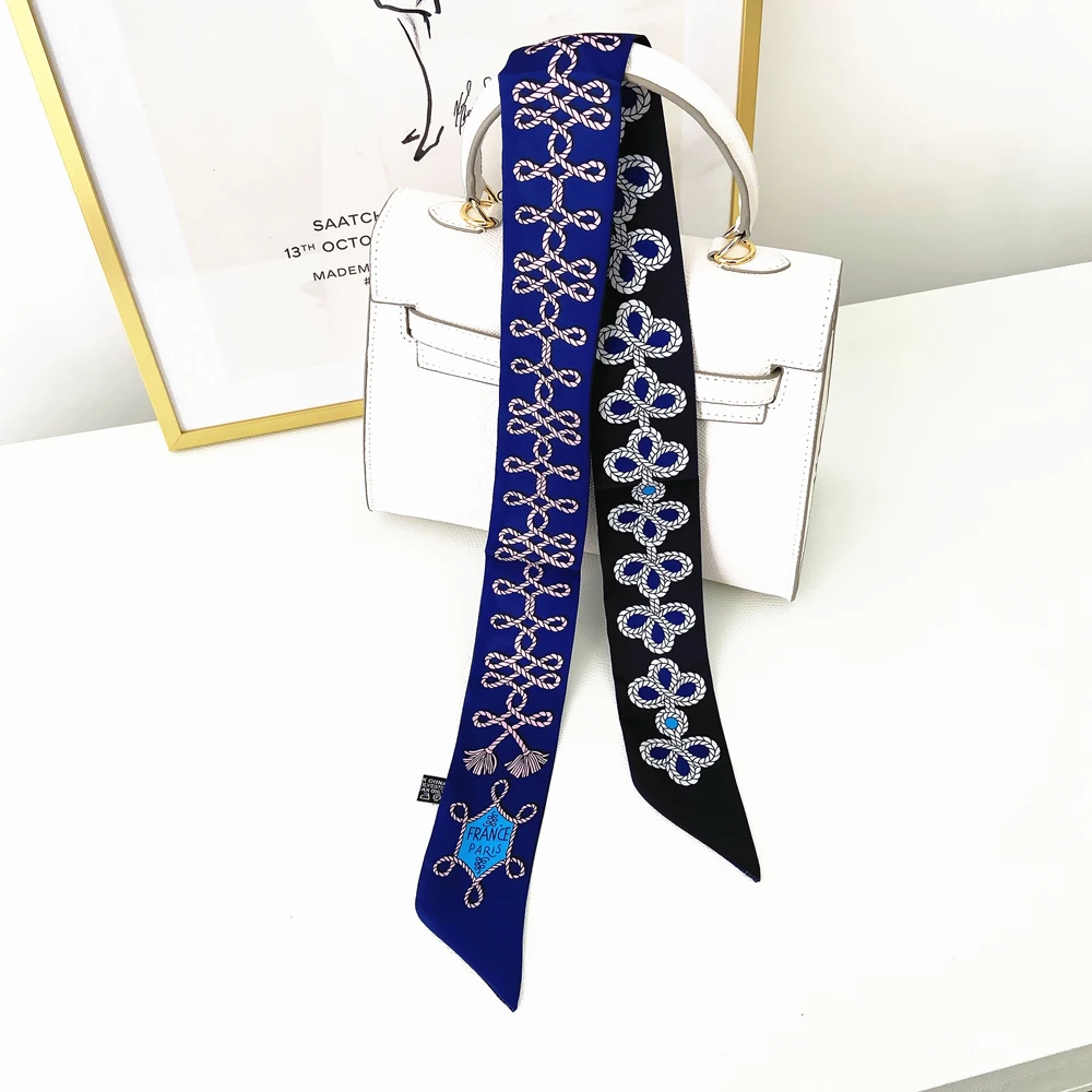 

Knot Print Summer Scarf 2021 Luxury Brand Design Women Skinny Bag Scarves Hair Band Neck Silk Scarf For Ladies Foulard Headband