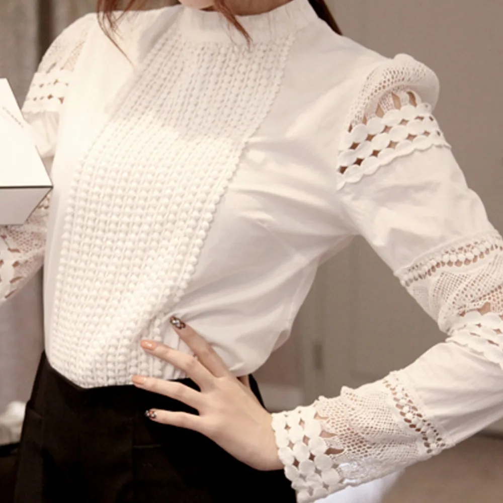 

2021 Lace Chiffon Blouse Women Shirt Plus Size Casual ladies long sleeve Womens Tops and Blouses S-5XL Hook Flower Hollow