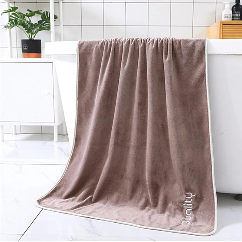 Однотонное банное полотенце супер микрофибра вышитое пляжное для взрослых