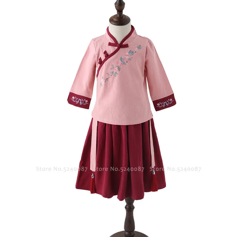 Китайские традиционные топы и юбки ханьфу для девочек детское Ципао вечернее