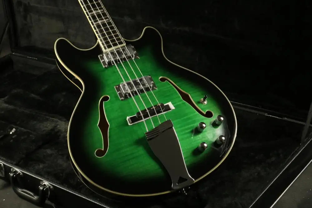 Качественный полый корпус 4 струны электрогитары зеленый вспыхнутый клен