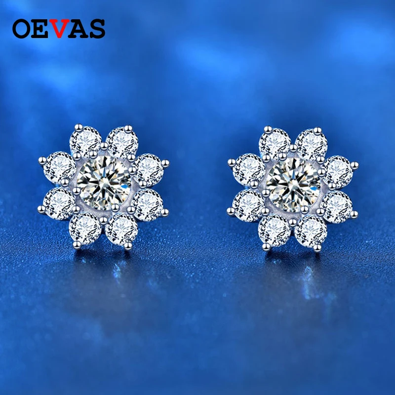 

OEVAS Real 0.5 Carat Moissanite Stud Earring 100% 925 Sterling Silver Flower Sparkling Wedding Fine Jewelry Gift For Women