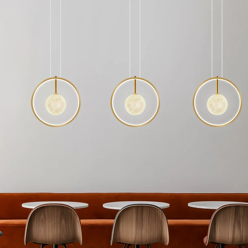 

Nordic Creative Dining Room Chandelier 3D Printing Moon Light Simple Bar Counter Bedroom Living Room Round Chandelier