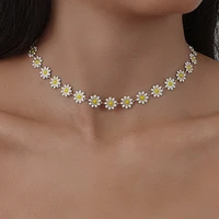 korean daisy choker flower necklace for women jewelry set statement wedding party birthday female enamel fashion gift collar