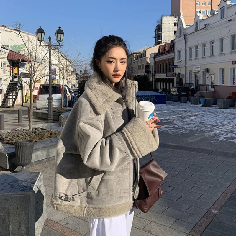 Женский пуховик зимняя замшевая куртка утепленное пальто из овечьей кожи