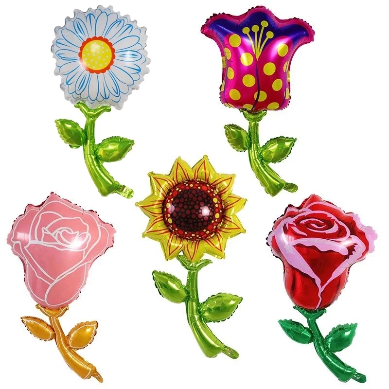 

50Pcs Sunflower Rose Flower Foil Balloons Romantic Red Pink Mariage Wedding Party Decorations Valentine's Day Event Supplies