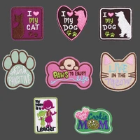 1 pcs smile cat patches for clothes iron on i love my cat appliques diy letter stripes embroidery stickers animals badges