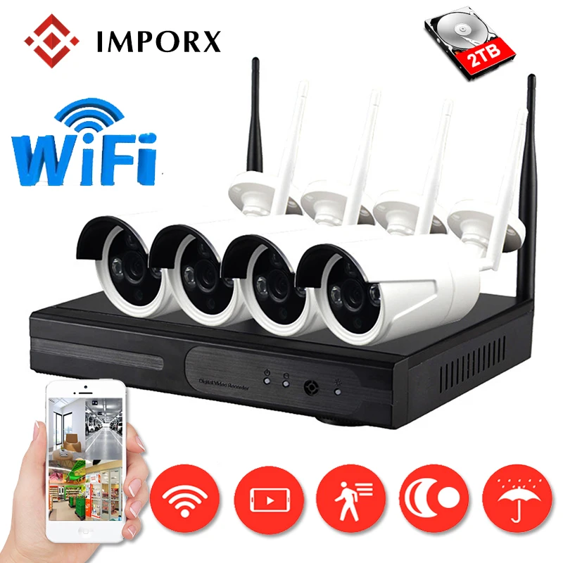 IMPORX 4CH Беспроводная система видеонаблюдения NVR Wifi камера комплект видеонаблюдения умный дом безопасности ip-камера Набор для улицы и дома