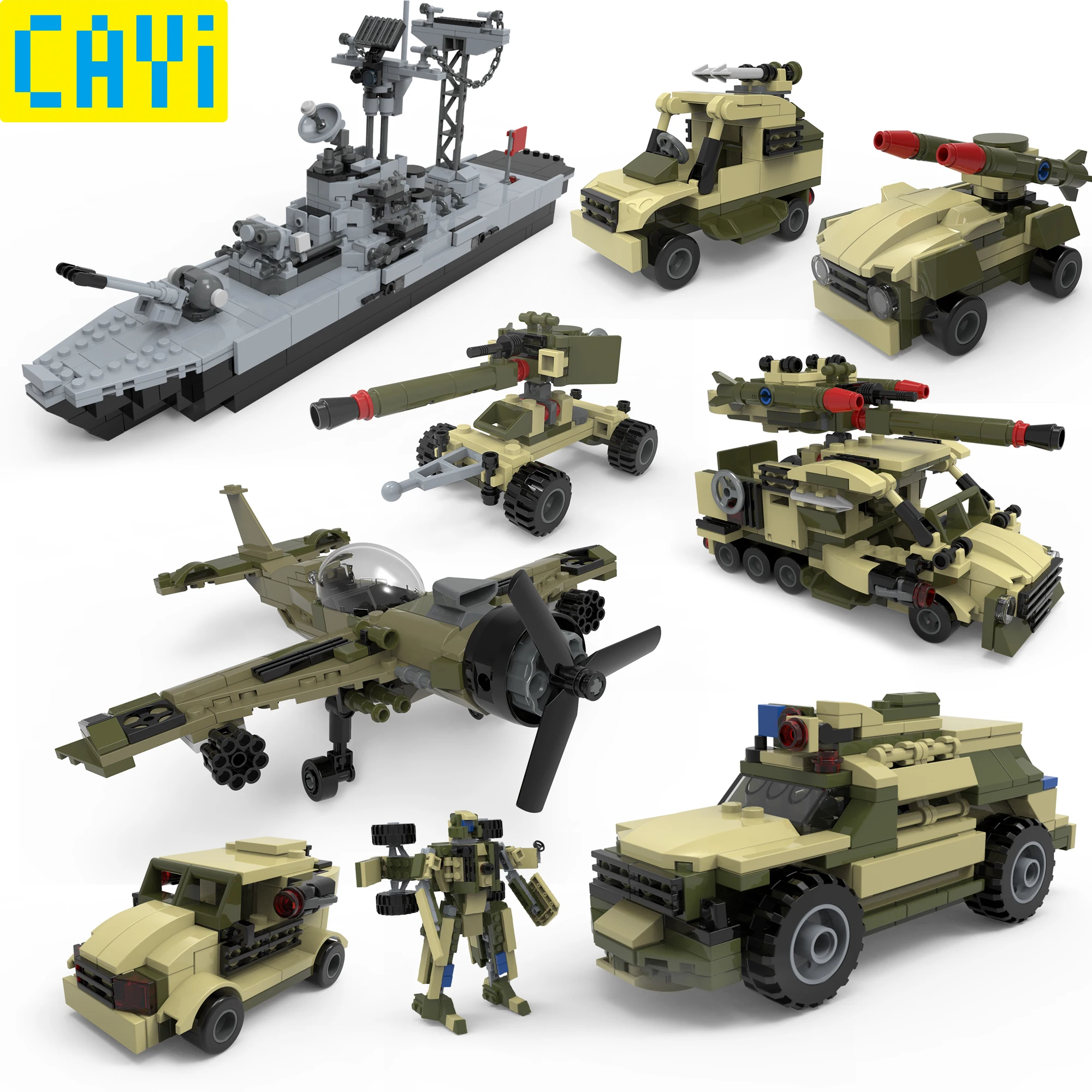 CAYI Военная серия военный корабль автомобиль истребитель совместимые армейские