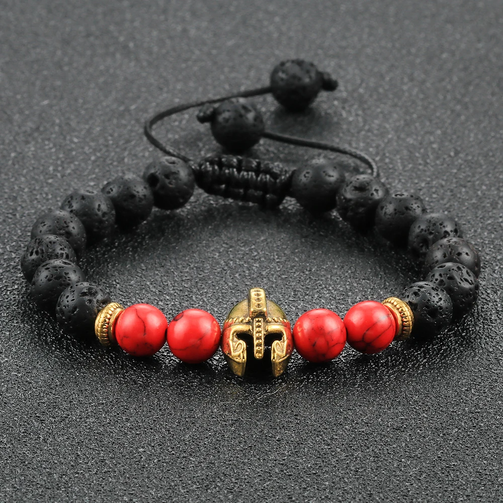 Для мужчин браслеты из лавового камня римского рыцаря спартанский воин шлем