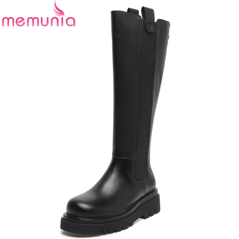 

MEMUNIA 2021 New Fashion Cool Chelsea Boots Women Genuine Leather +Pu Thick Bottom Casual Shoes Autumn Knee High Boots Women