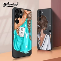 fashion coffee girl high heels case for samsung galaxy s21 s20 s8 s9 s10 plus s7 edge s10 e s10 lite ultra note 10 20 plus case