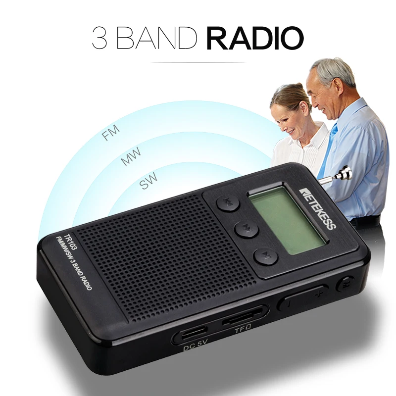 Retekess TR103 3 диапазона FM/MW/SW мини карманный цифровой тюнинговый радио MP3 музыкальный плеер TF карта для подарка с перезаряжаемой батареей