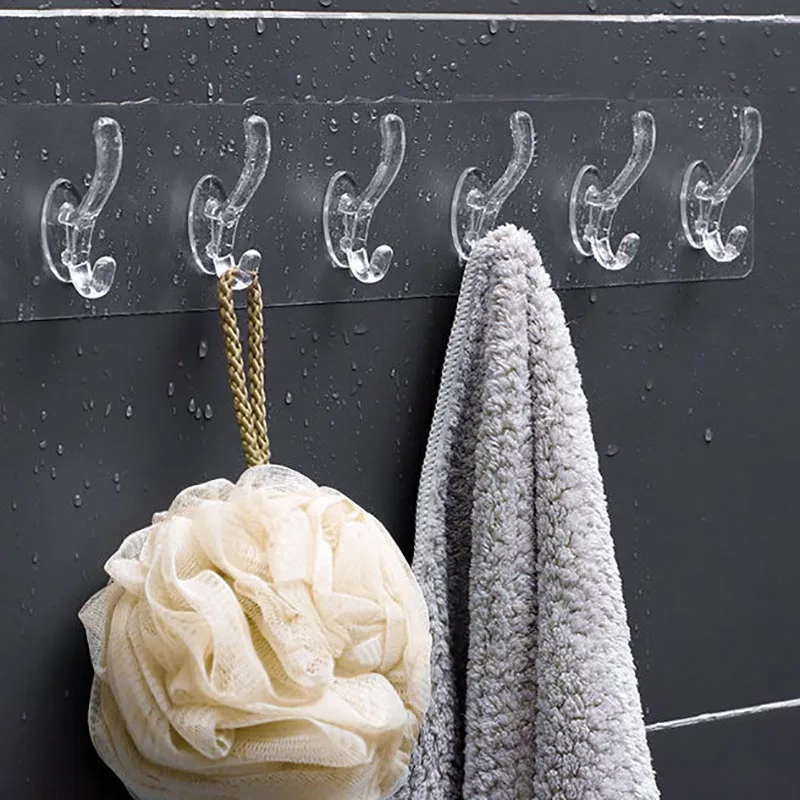 

1Pcs Hanging Strong Sticking Hook Multipurpose Transparent Bathroom Hanger Non-marking 6 Row Storage Holder 6*35cm Kitchen Tools