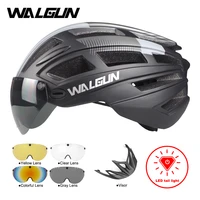 walgun wg983 led light bicycle helmet road bike helmet with goggles lens visor men women adult mtb cycling helmets equipment l