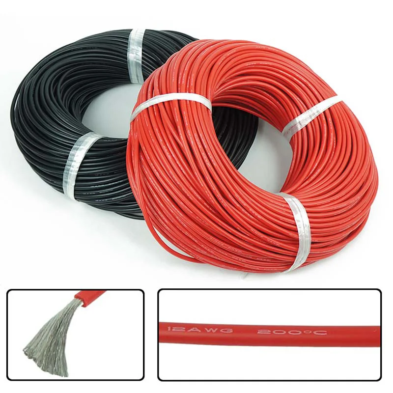 1 метр красный + Черный силиконовый кабель 13AWG 12AWG 14AWG 16WG 18AWG 20AWG 22AWG 24AWG термостойкий