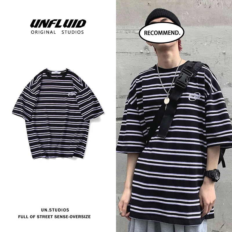 Летняя футболка в полоску большого размера 2020 Мужская свободная Корейском стиле