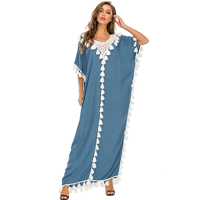 Женское длинное платье Siskakia этническое Кружевное Платье макси с кисточками