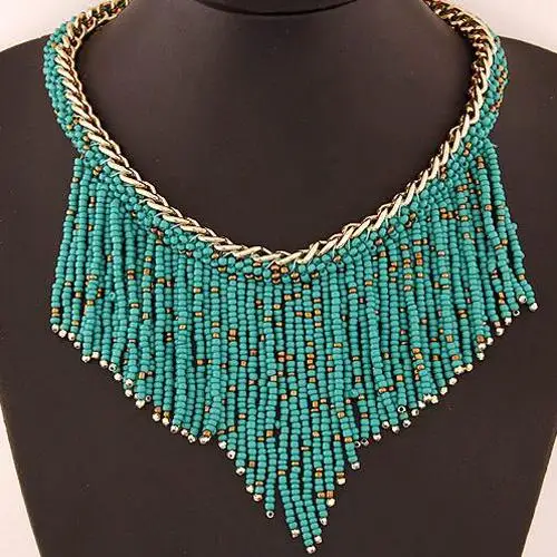Женское богемное ожерелье длинное колье ручной работы с бусинами и кисточками