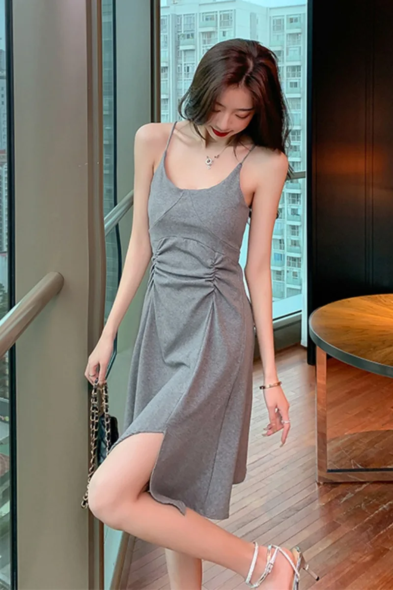 

Light mature temperament irregular sling dress female summer 2021 new slim and thin split inner with a little black dress