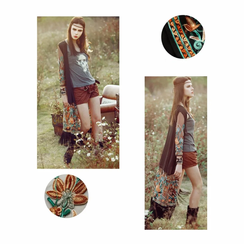 Японское кимоно халат кардиган женский сексуальный прозрачный шифон Вышивка