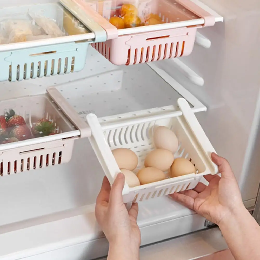 

Hot Sales Storage Rack Eco-friendly Space-saving Plastic Pull-out Refrigerator Food Organizer for Home