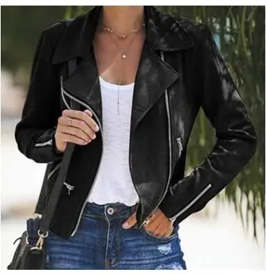 

Autumn and winter women's leather jackets, new style wind-proof car lapel women's jackets for autumn and winter