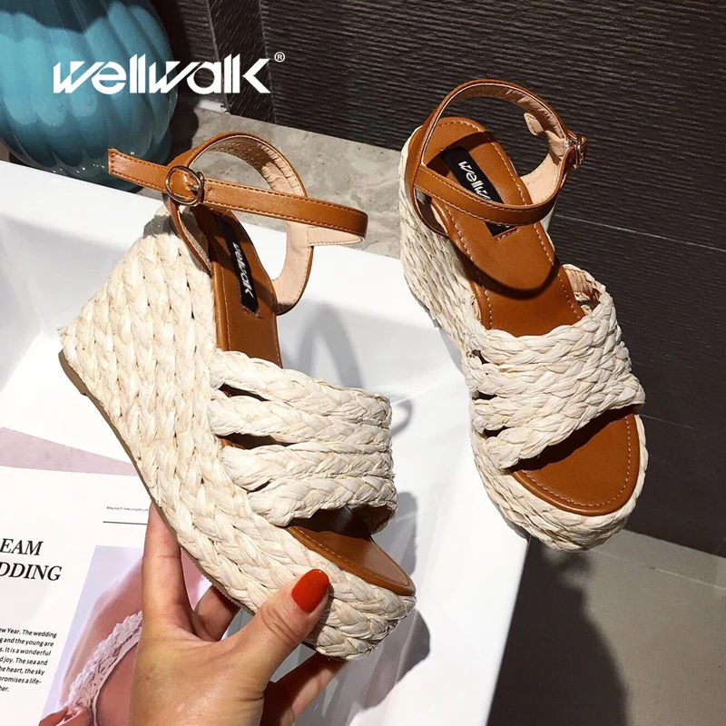 Эспадрильи сандалии женская обувь на платформе пеньковая высокой танкетке