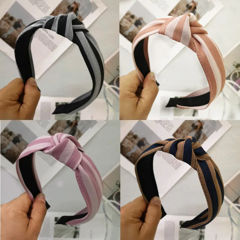 Контрастная полосатая повязка на голову завязанные аксессуары для волос женщин