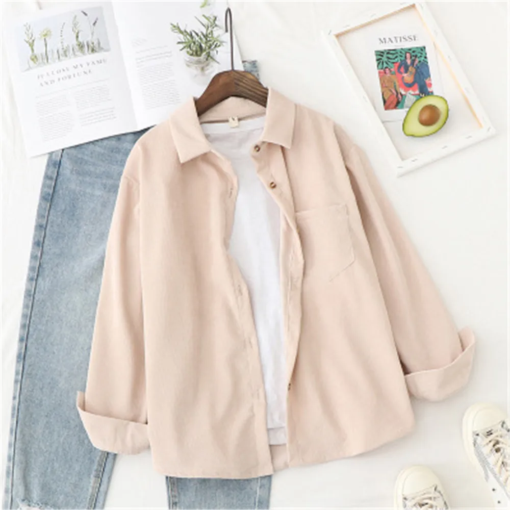 Женская Вельветовая рубашка Повседневная Свободная блузка с длинным рукавом