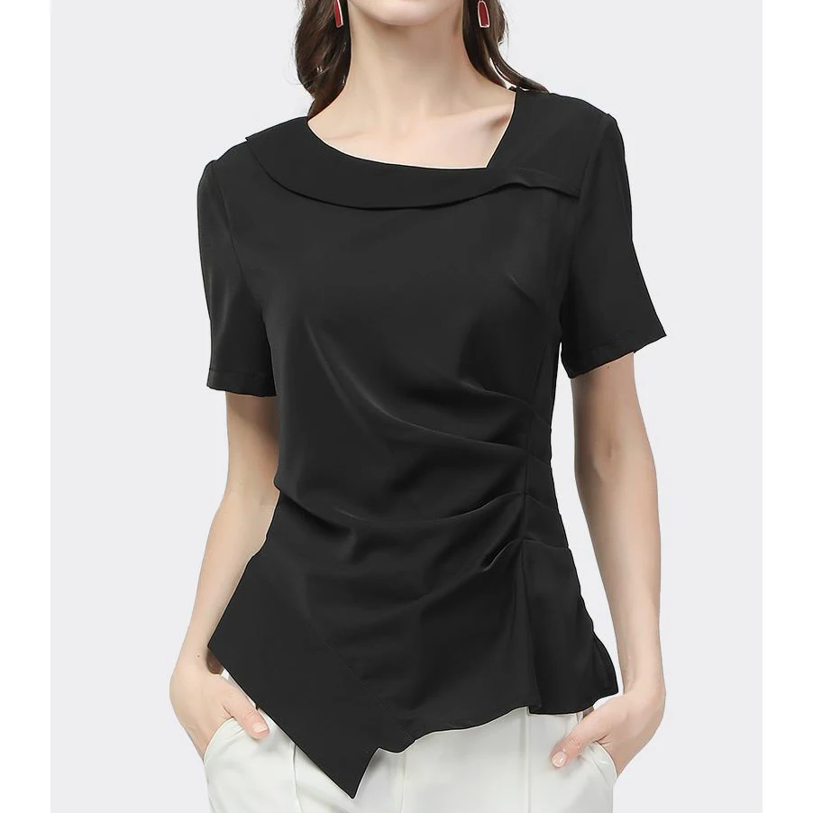 

Shirt girl design niche summer short-sleeved temperament top 2021 new small shirt show thin black blusones de mujer