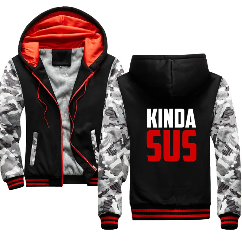 

New Fashion Men Thicken Sweatshirt New Black KINDA SUS Hoodie Hip Hop Jacket Hoody Tops Harajuku