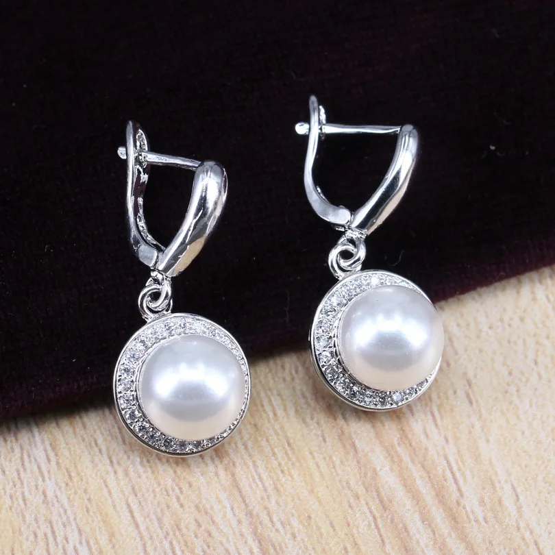 Белое жемчужное ожерелье из серьг кольца и кулона для женщин 45 см цепь 925