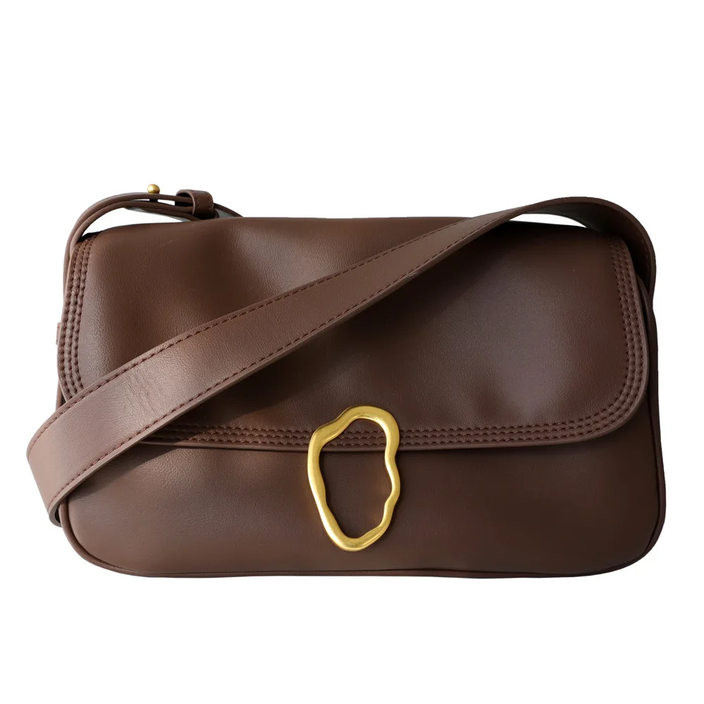 2021 Genuine Leather Women Bag Female Commute One Shoulder Bags High Quality Messenger Bag Luxury Female Handbags Ruched Coffee
