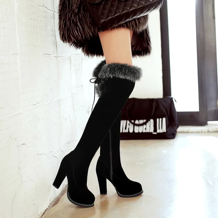 Сапоги выше колена женские ботфорты на молнии сбоку со шнуровкой сзади сапоги