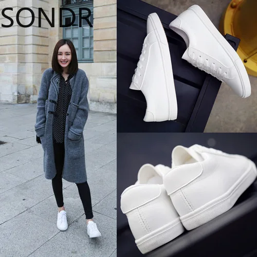 

2021 New spring lace-up white shoes women flat leather white sneakers casual shoes women