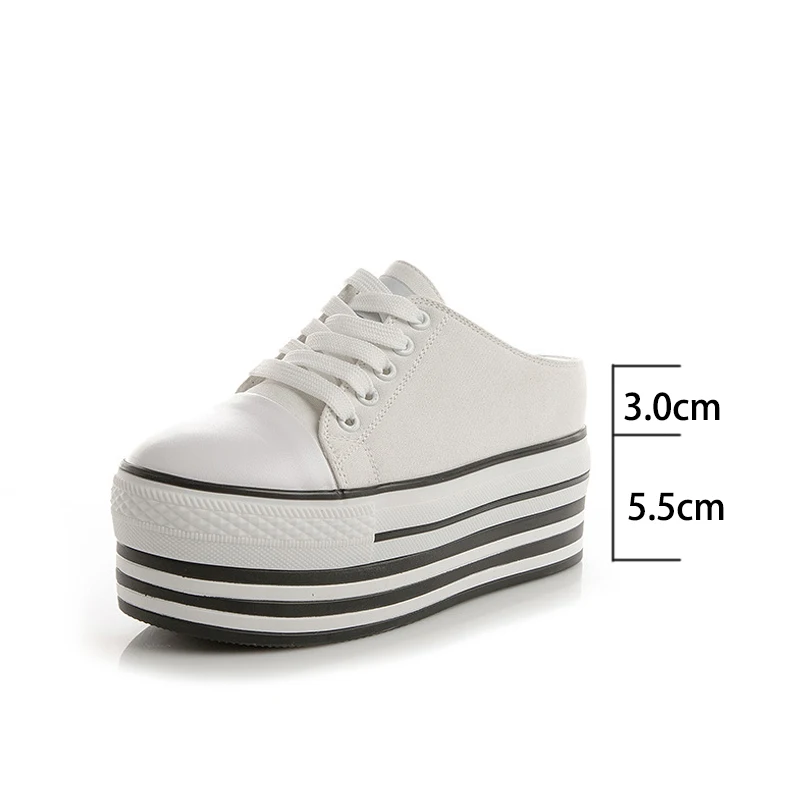 

Krasovki Super High Women Summer Shoes Platform Heel Slippers Mule Sandals Canvas Lace Up Sandals Women Slipper Women